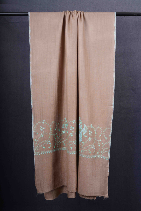 Natural Base Big Border Sozni Embroidery Merino Wool Scarf