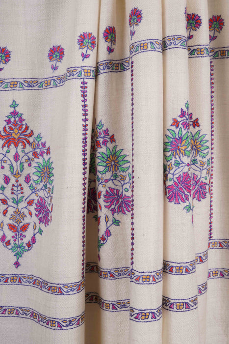 Ivory Base Big Border Embroidery Cashmere Pashmina Shawl
