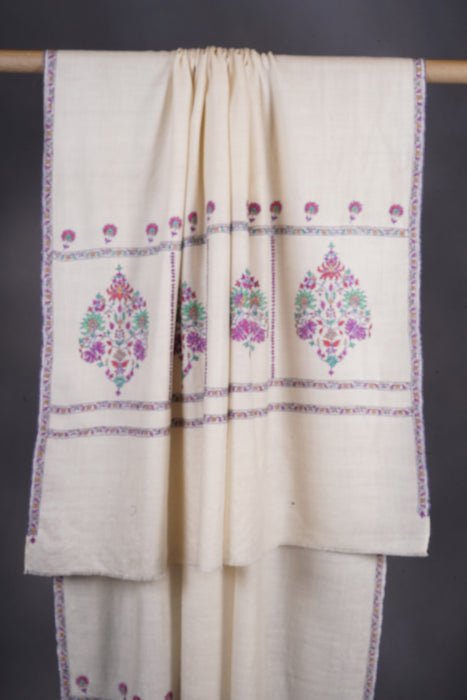 Ivory Base Big Border Embroidery Cashmere Pashmina Shawl