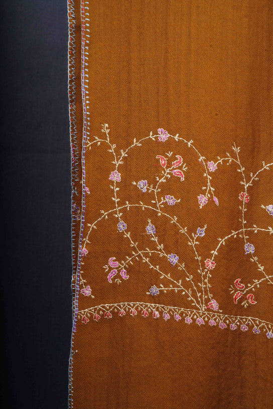 Mustard Big Border Sozni Embroidery Merino Wool Scarf