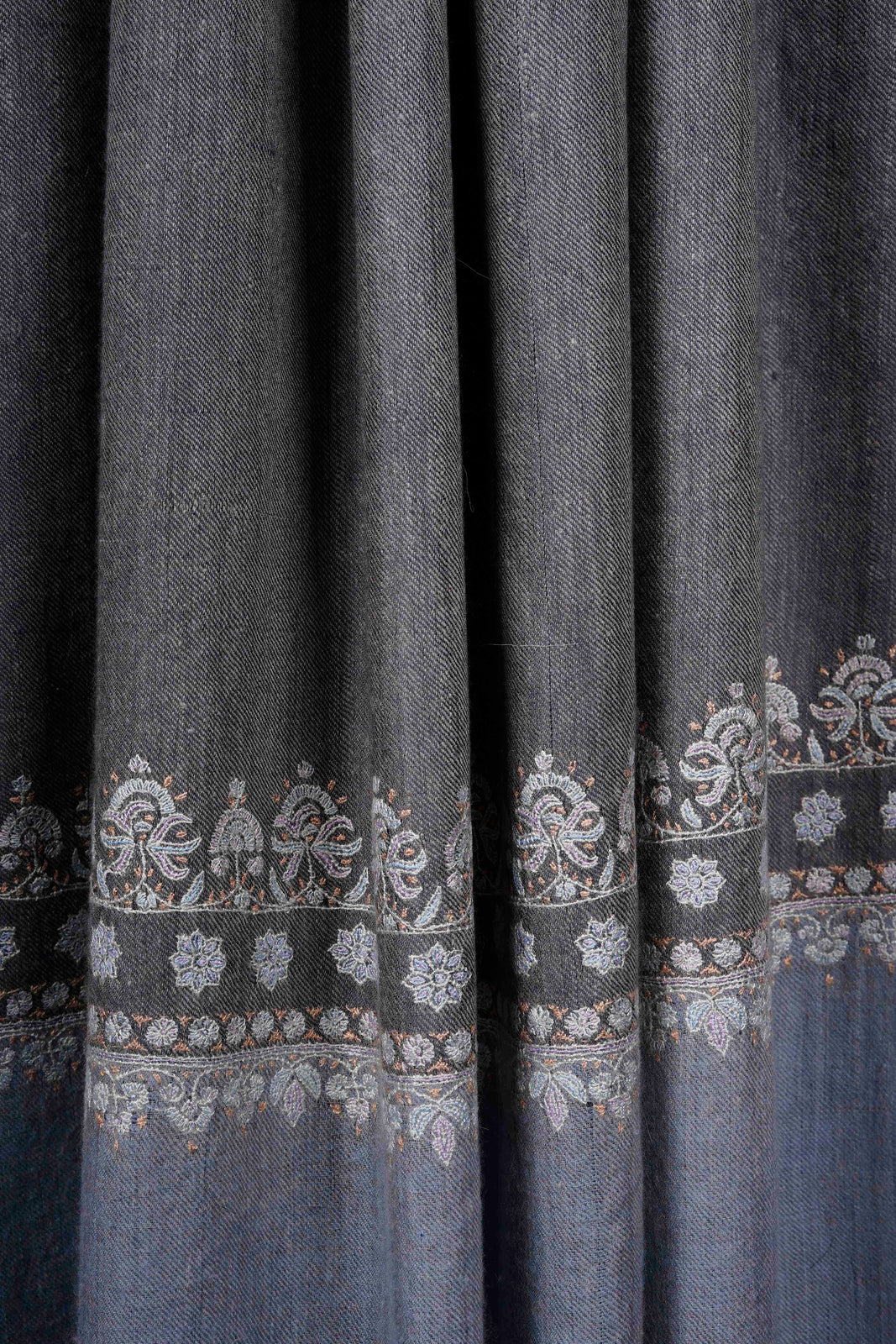 Dark Grey With Border Embroidery Cashmere Pashmina Shawl