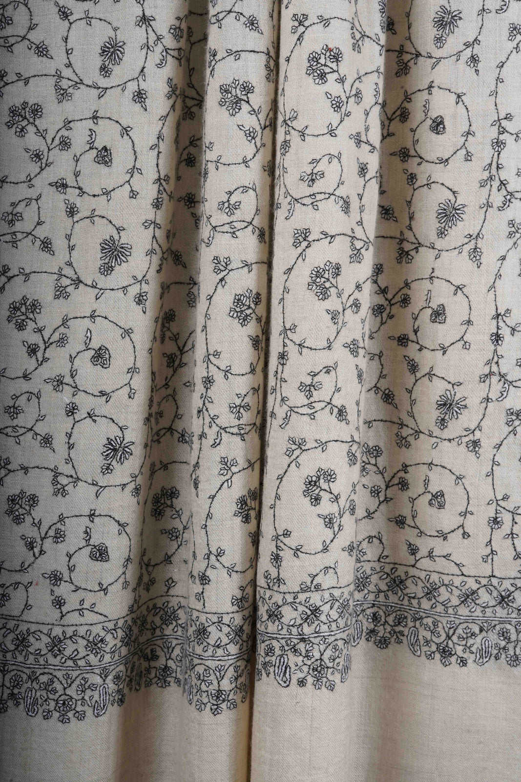 Ivory Base Jali Embroidery Cashmere Pashmina Shawl