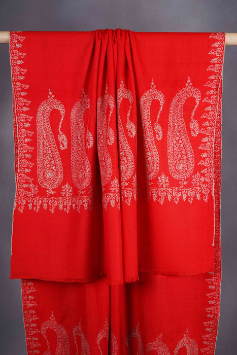 Red Big Border Embroidery Cashmere Pashmina Shawl