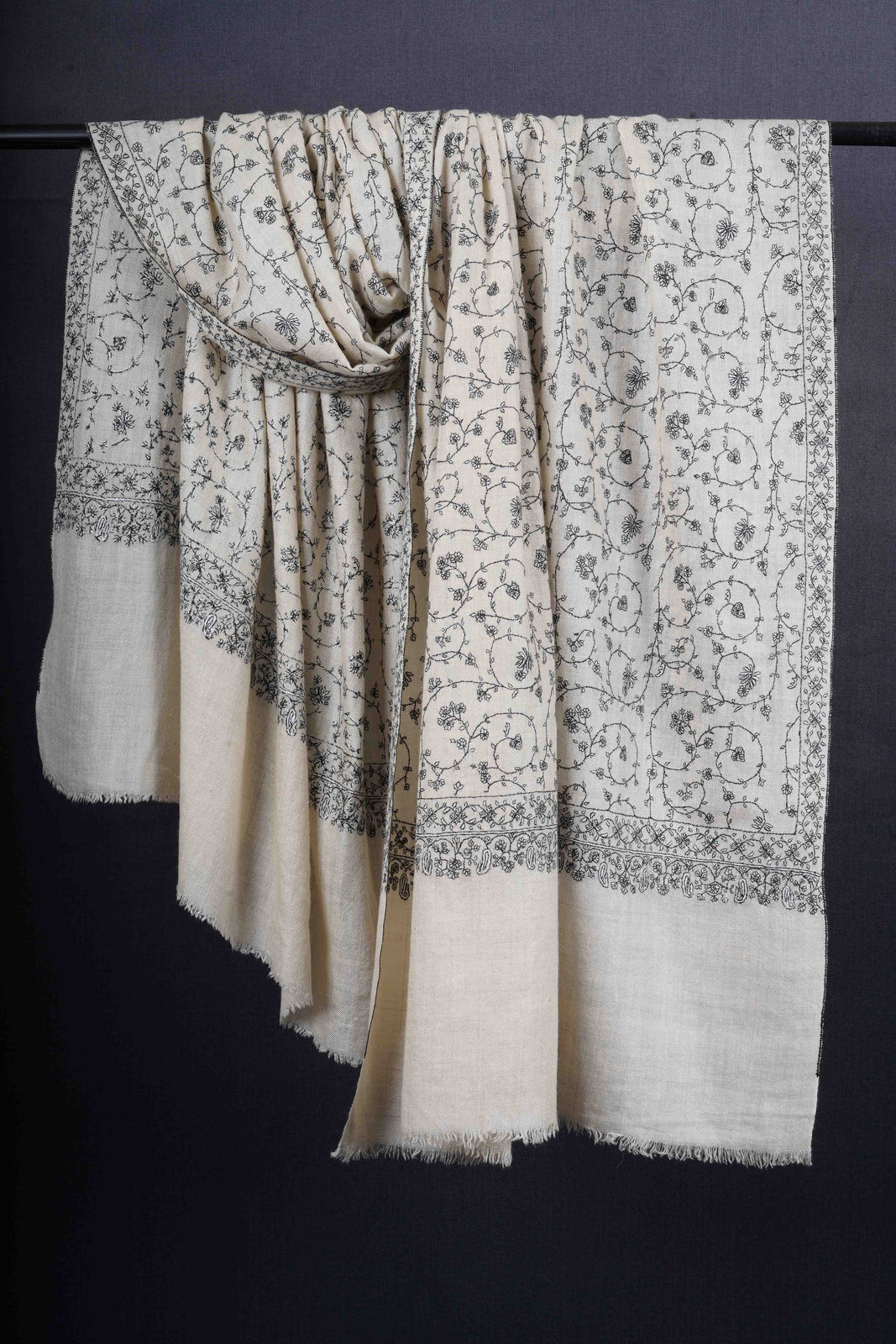 Ivory Base Jali Embroidery Cashmere Pashmina Shawl