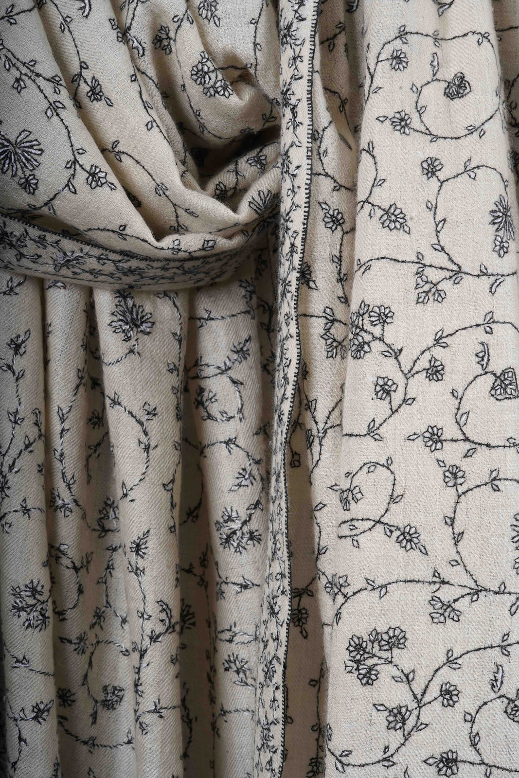 Ivory Base Jali Embroidery Cashmere Pashmina Shawl