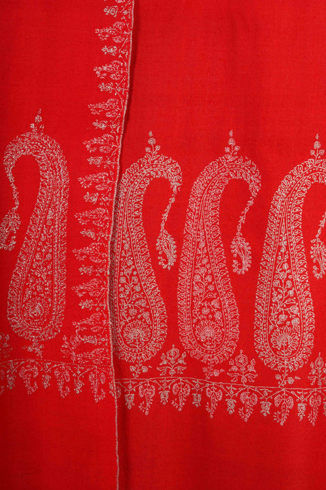 Red Big Border Embroidery Cashmere Pashmina Shawl