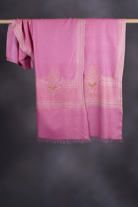 Pink Base Big Border Embroidery Cashmere Pashmina Shawl