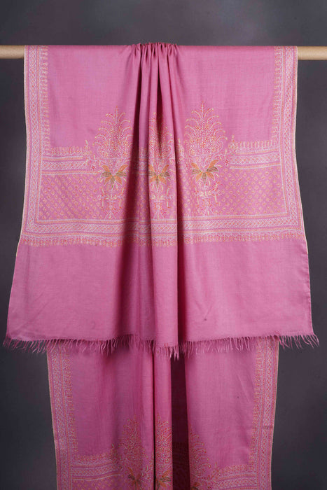 Pink Base Big Border Embroidery Cashmere Pashmina Shawl