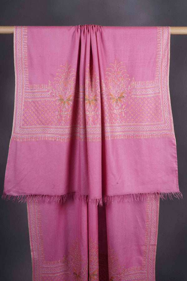 Pink Base Big Border Embroidery Cashmere Pashmina Shawl
