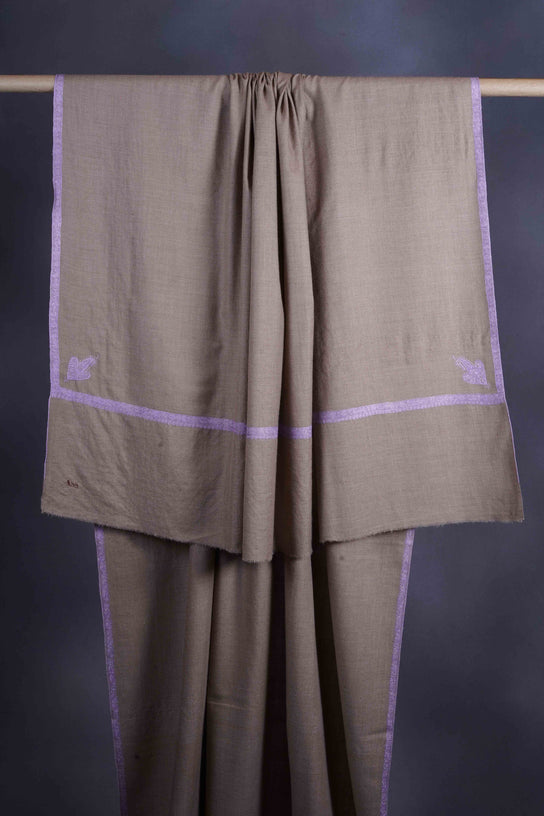 3 Yard Natural Base Periwinkle Embroidery Cashmere Pashmina Shawl