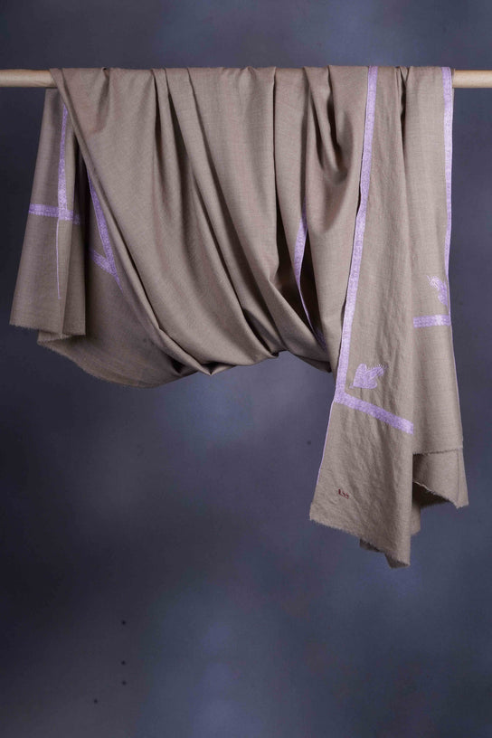 3 Yard Natural Base Periwinkle Embroidery Cashmere Pashmina Shawl