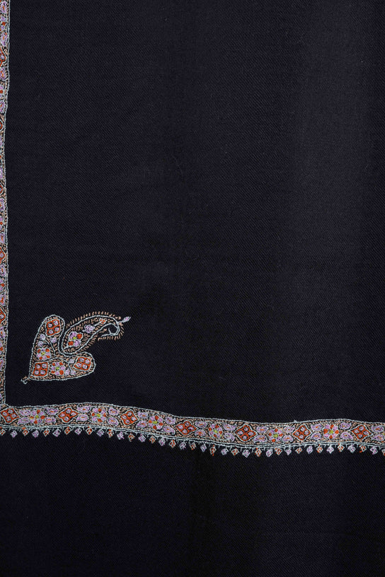 3 Yard Black Base Embroidery Cashmere Pashmina Shawl