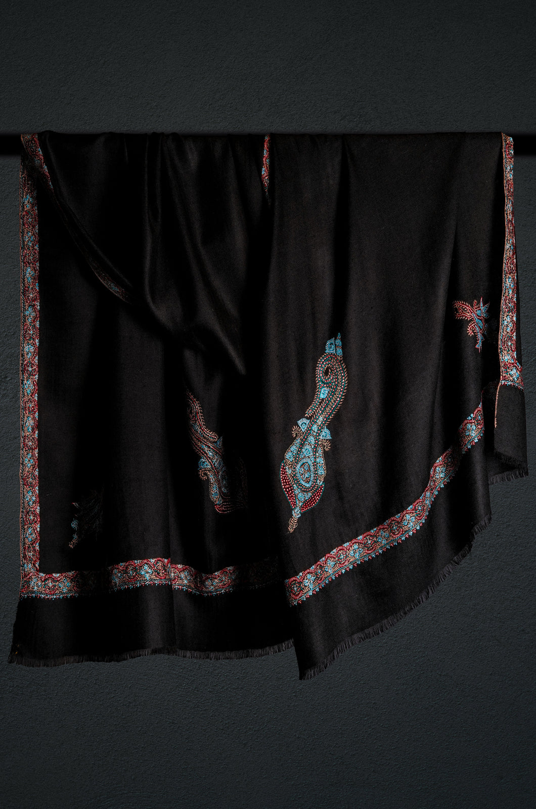 Black Base Sozni Embroidery Pashmina Scarf