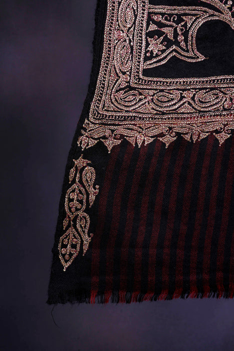 Black Base Gold Tilla Embroidery Pashmina Shawl