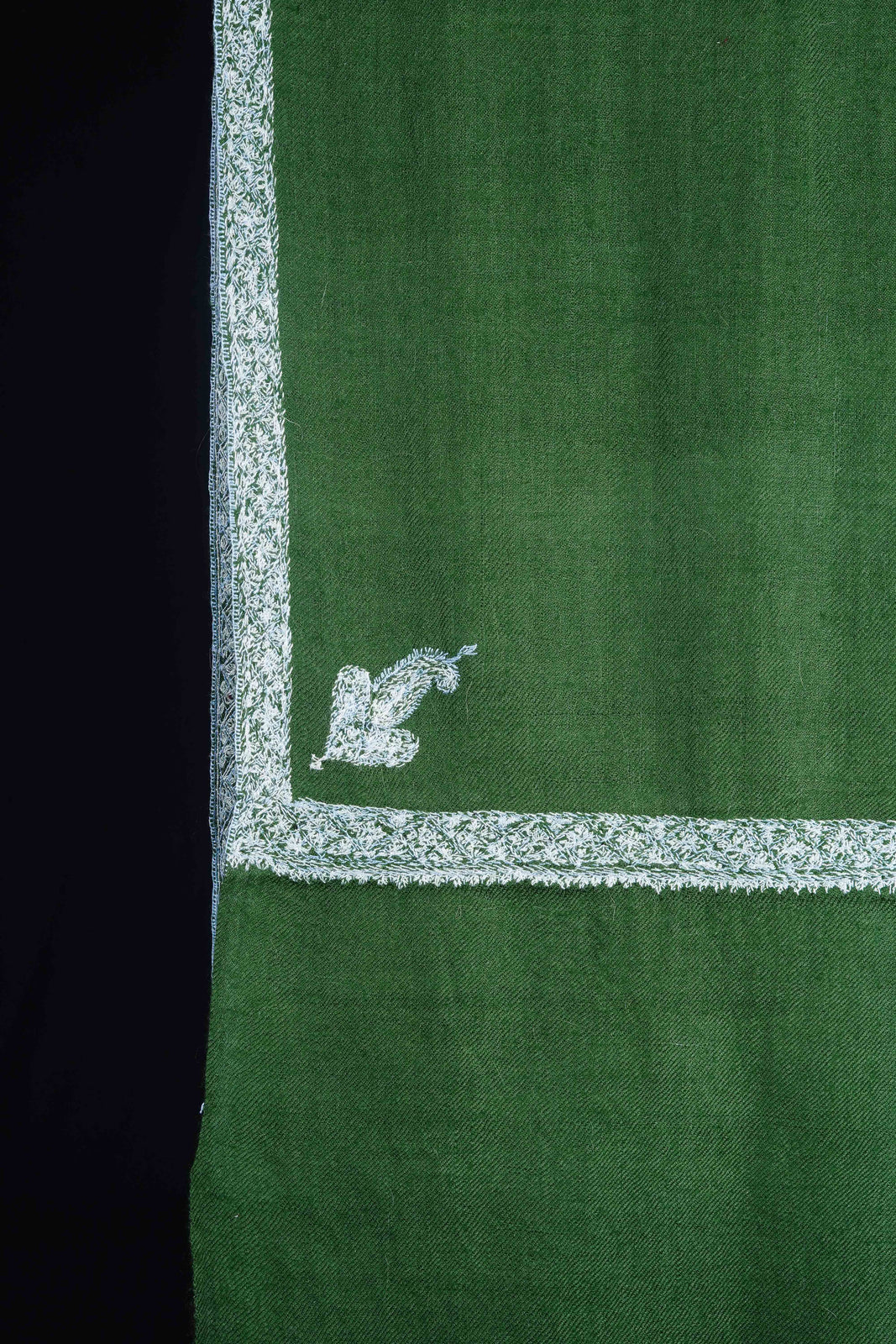 Basil Green Border Embroidery Pashmina Scarf