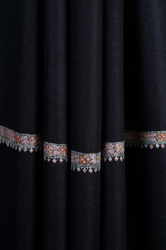 3 Yard Black Base Embroidery Cashmere Pashmina Shawl