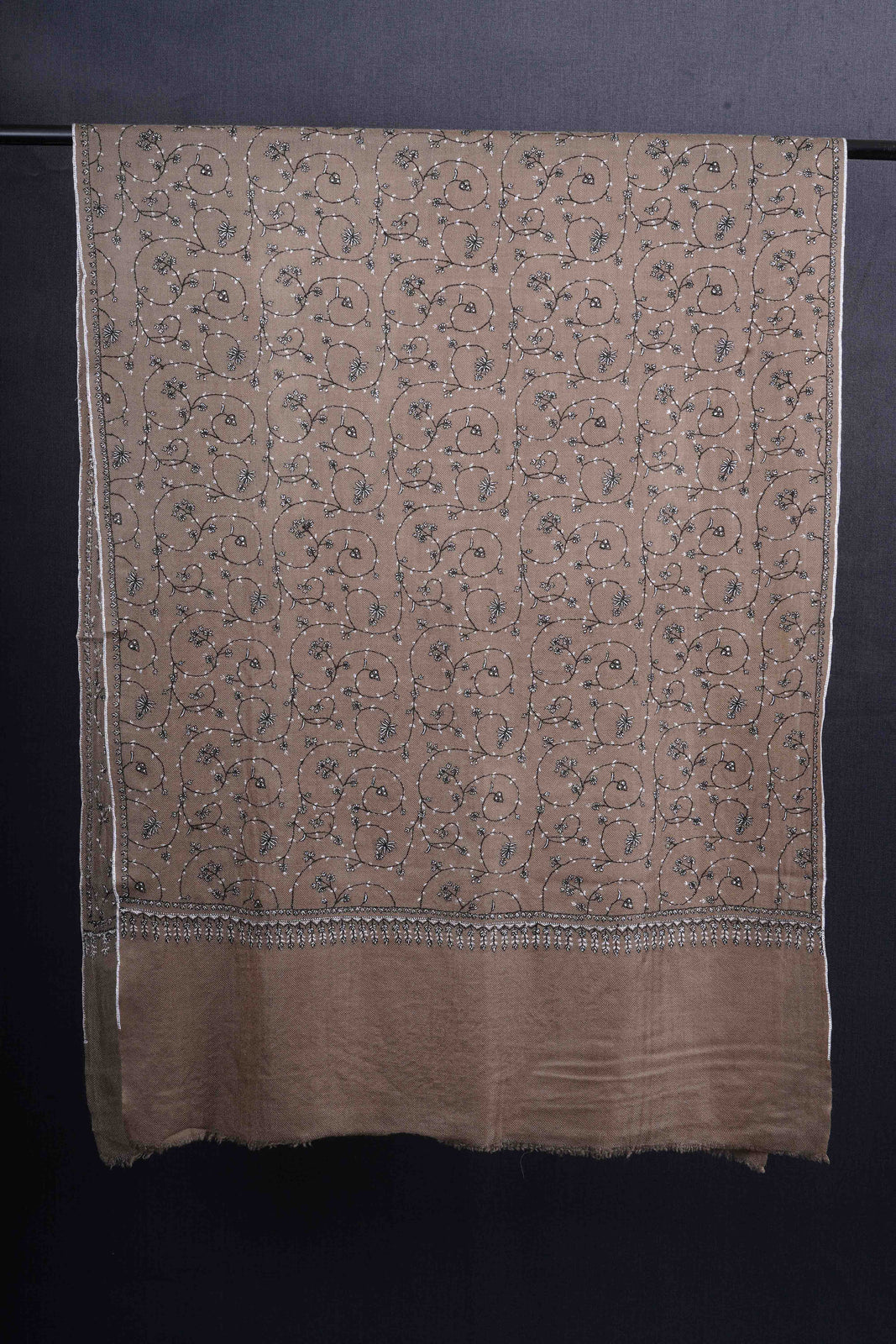 Natural Jali With Black Embroidery Pashmina Cashmere Scarf
