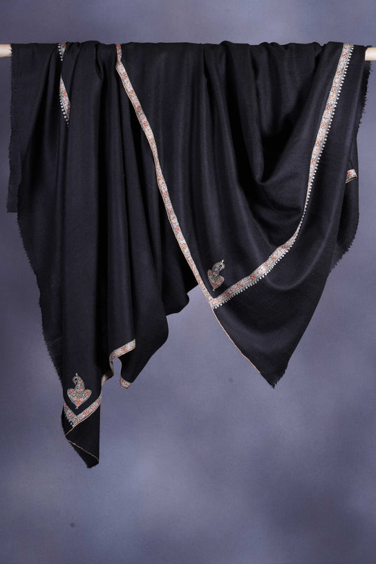 3 Yard Black Base Embroidery Cashmere Pashmina Shawl