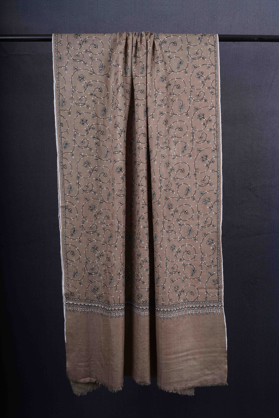 Natural Jali With Black Embroidery Pashmina Cashmere Scarf