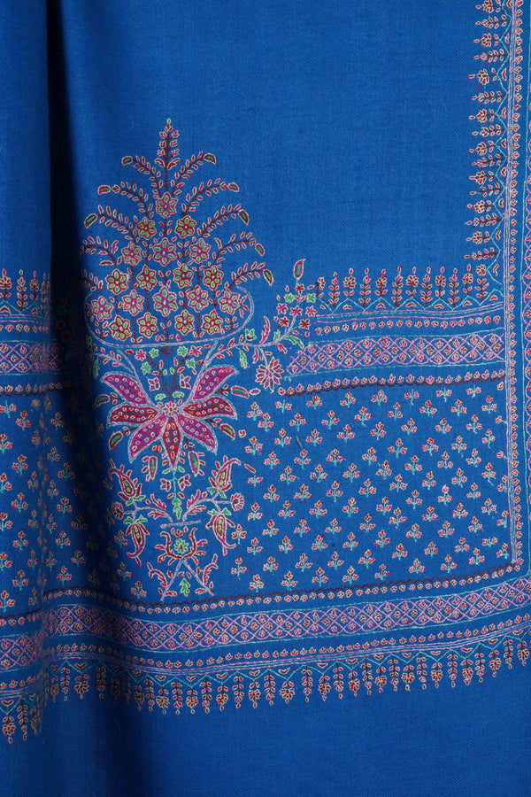 Blue Base Big Border Embroidery Cashmere Pashmina Shawl