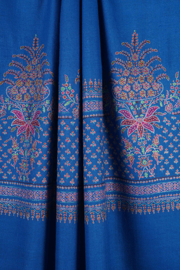 Blue Base Big Border Embroidery Cashmere Pashmina Shawl