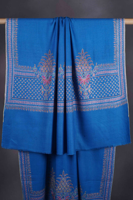 Blue Base Big Border Embroidery Cashmere Pashmina Shawl