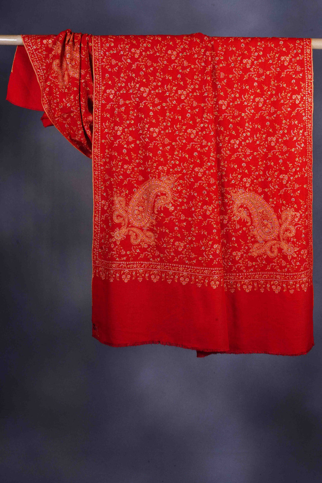 Red Jali Embroidery Pashmina Cashmere Shawl
