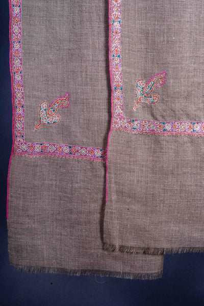 Natural Pink Border Embroidery Cashmere Pashmina Shawl