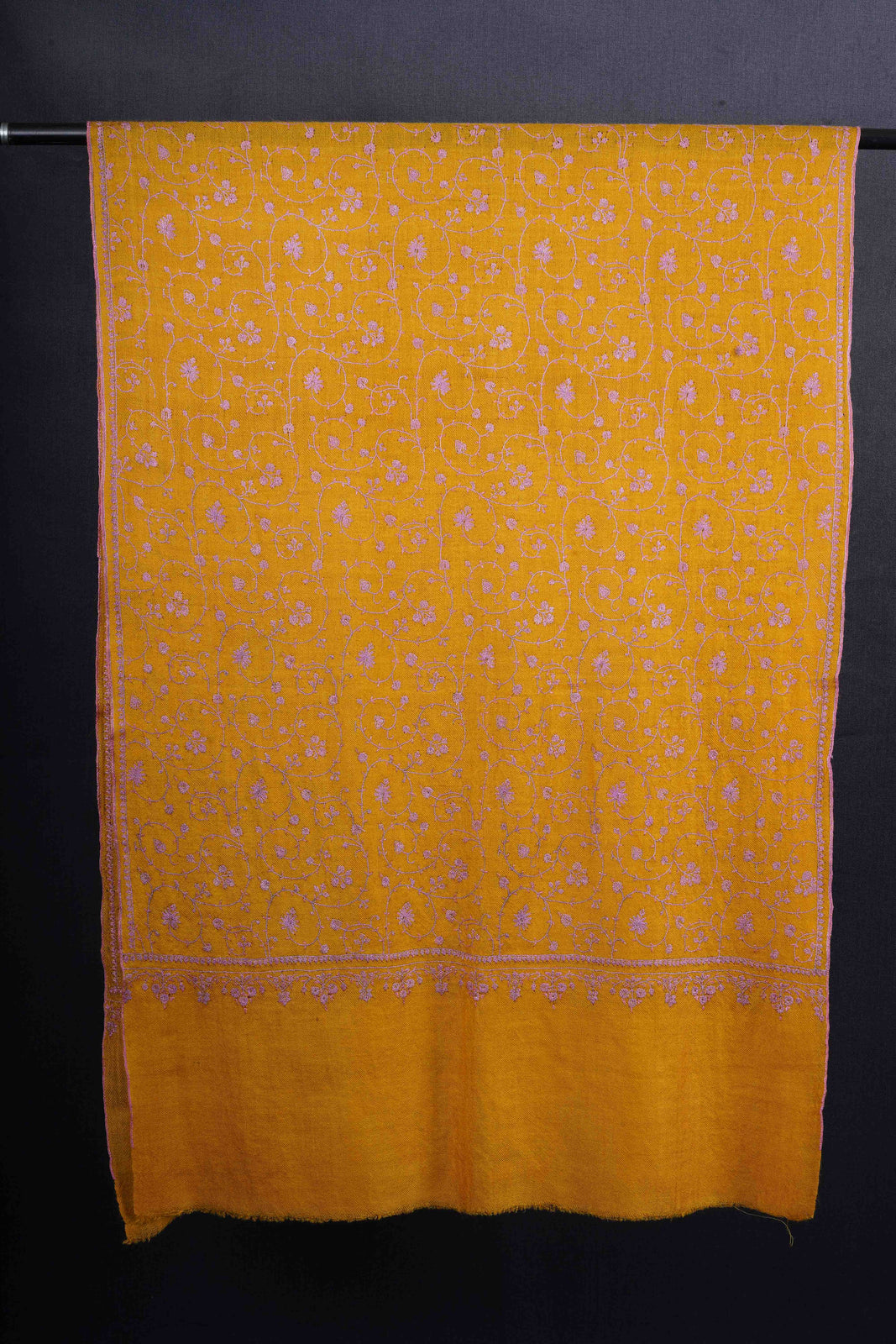 Mustard Jali Embroidery Pashmina Cashmere Scarf
