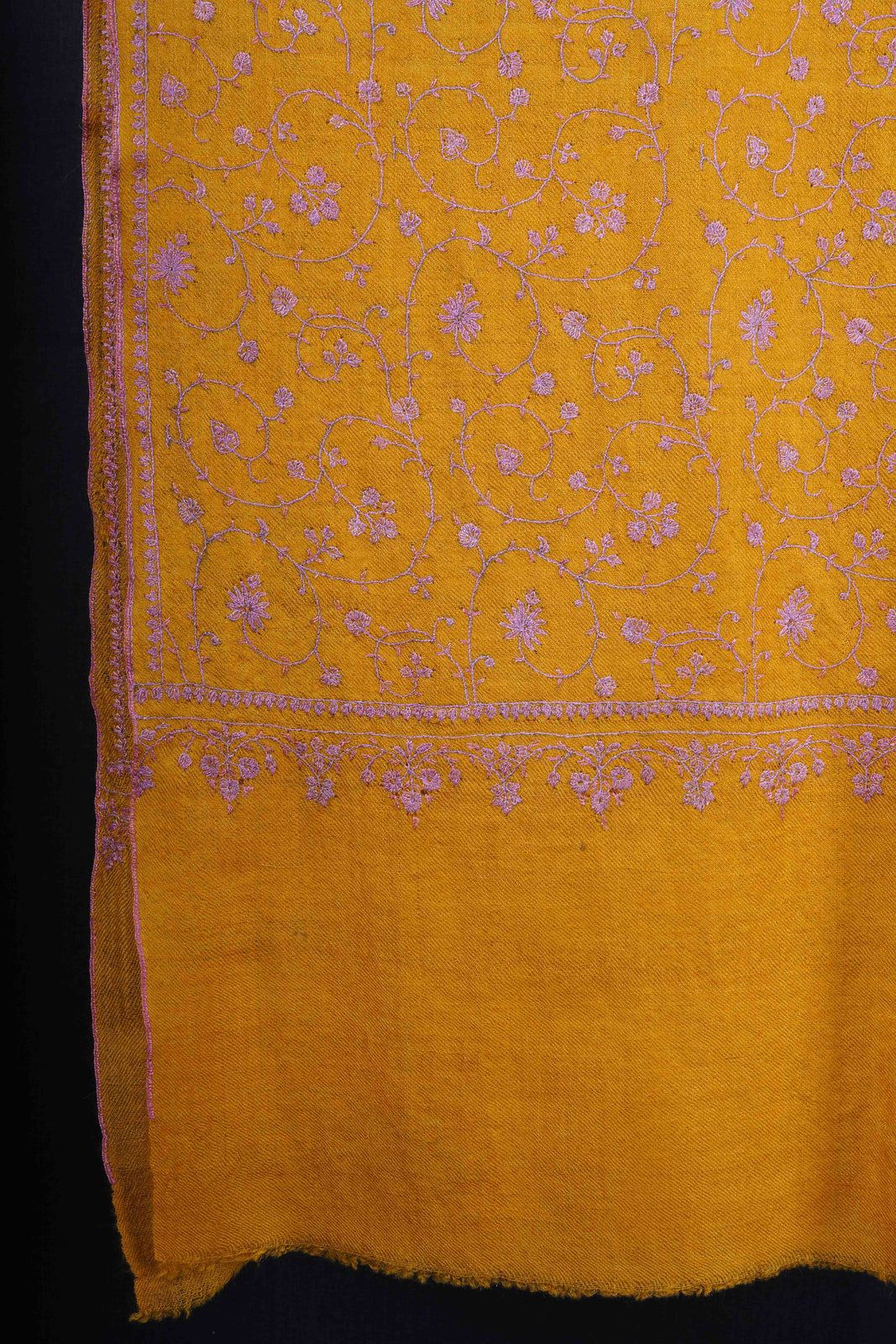 Mustard Jali Embroidery Pashmina Cashmere Scarf