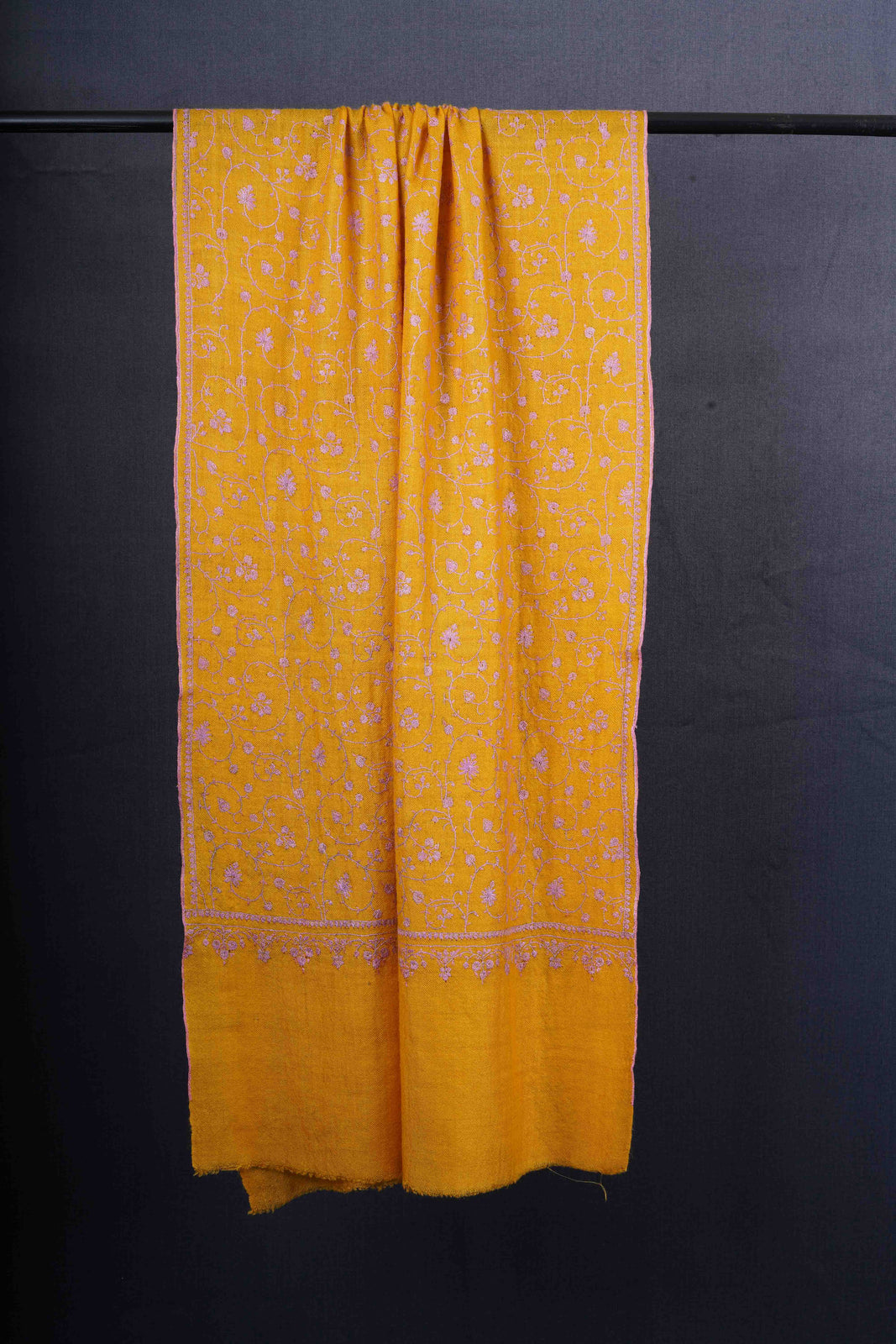 Mustard Jali Embroidery Pashmina Cashmere Scarf