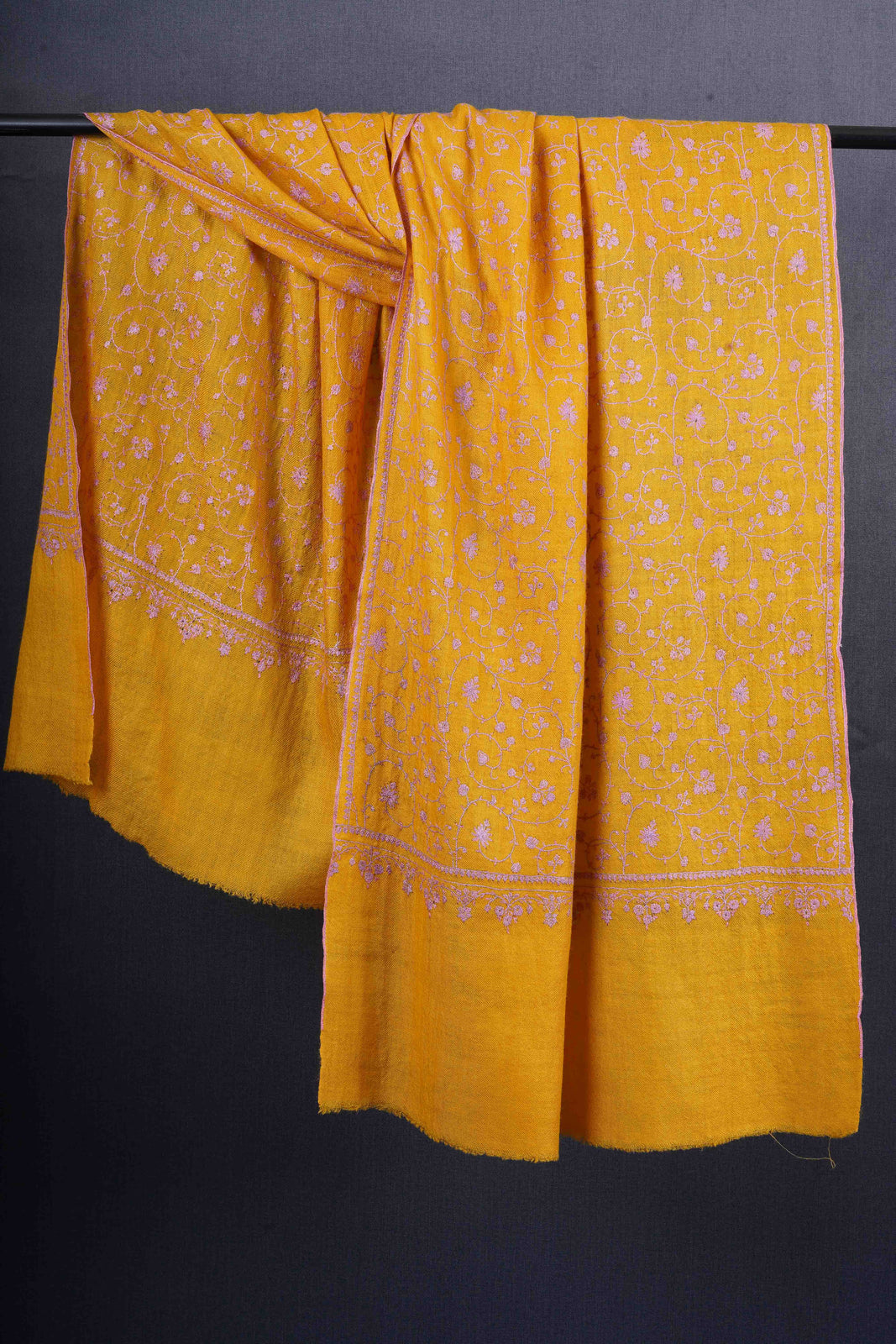 Mustard Jali Embroidery Pashmina Cashmere Scarf