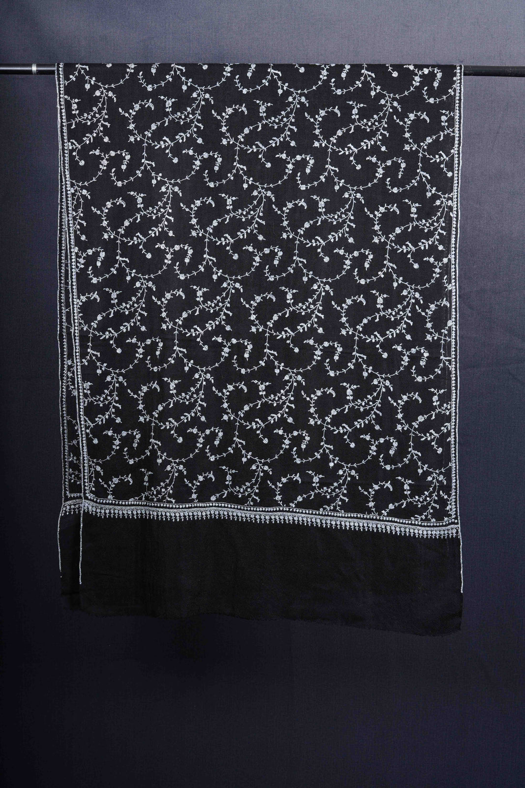 Black Jali Embroidery Pashmina Cashmere Scarf