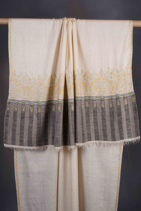 Ivory Base Big Border Embroidery Cashmere Pashmina Shawl
