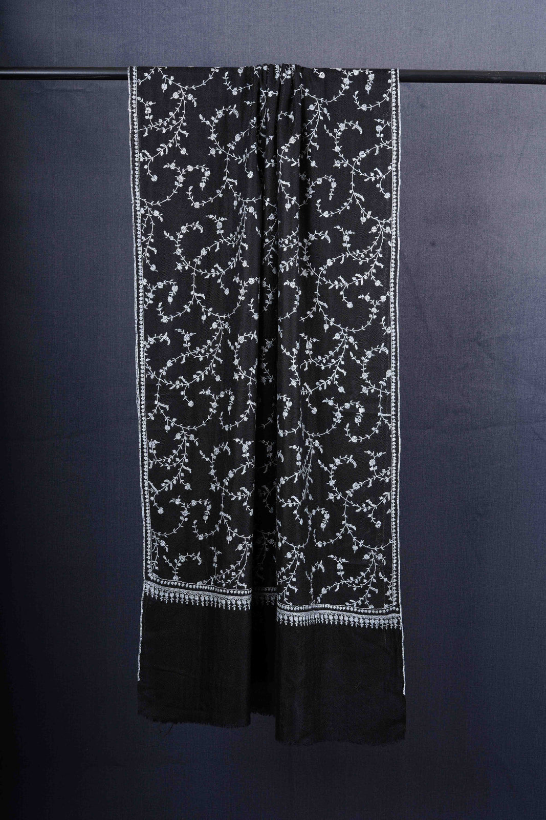 Black Jali Embroidery Pashmina Cashmere Scarf