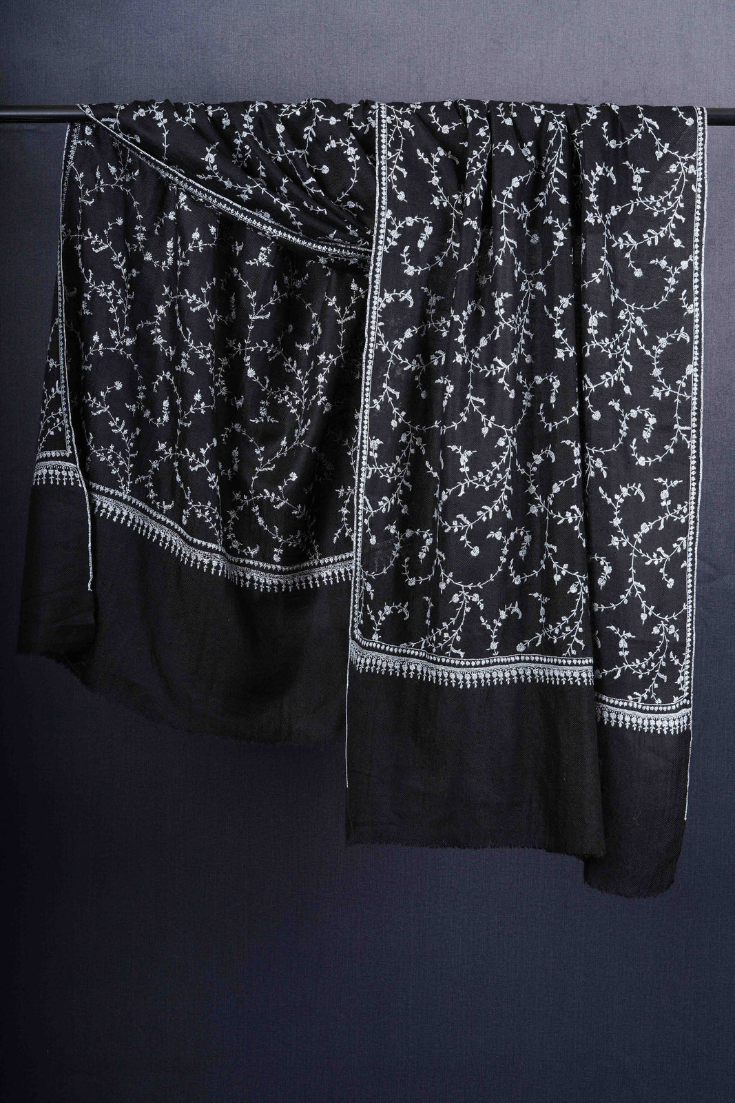 Black Jali Embroidery Pashmina Cashmere Scarf