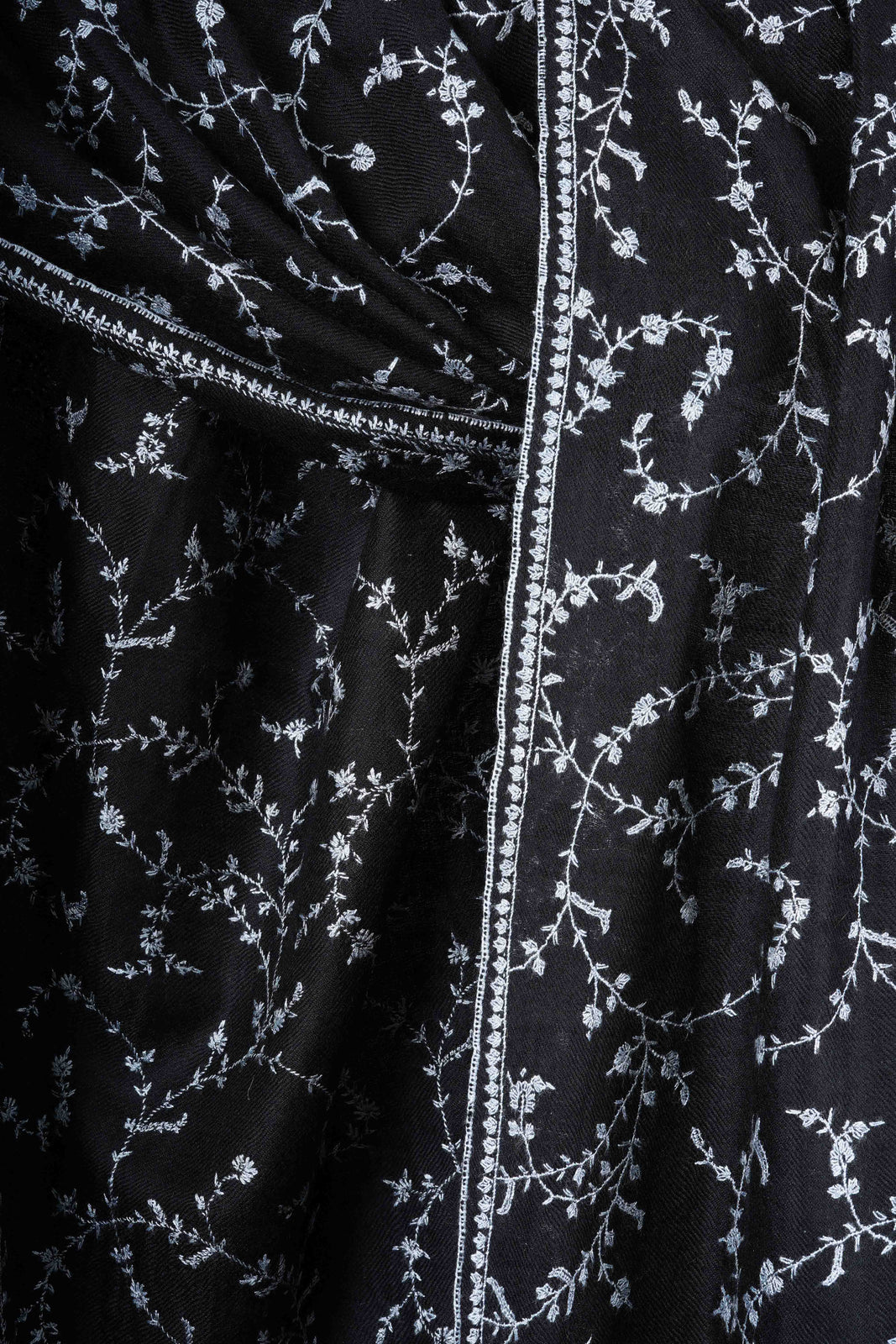 Black Jali Embroidery Pashmina Cashmere Scarf