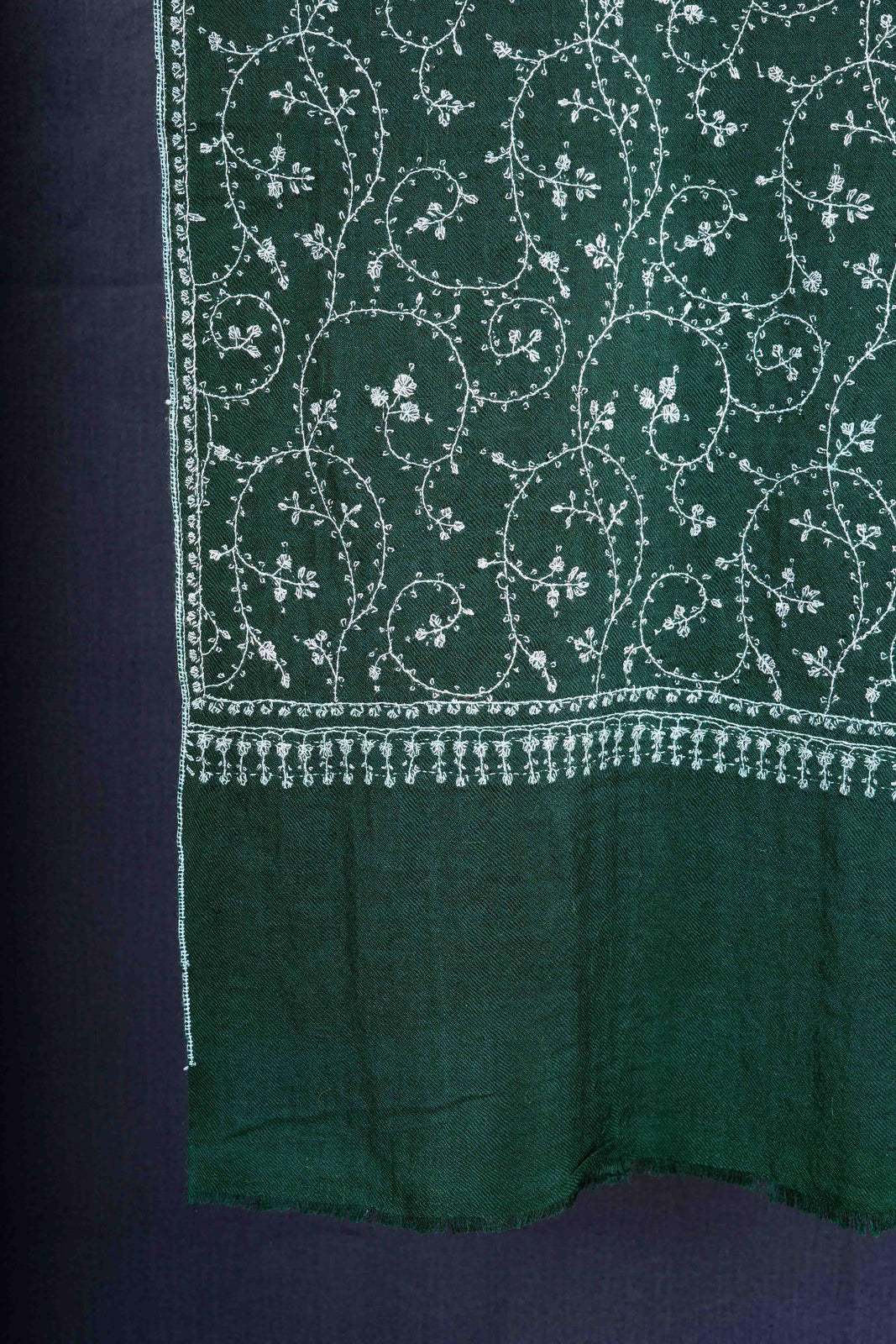 Green Base Jali Embroidery Cashmere Pashmina Shawl