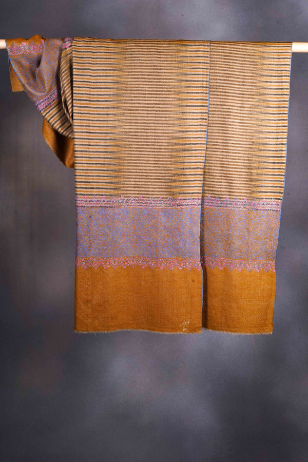 Amber Khadi Patterned Border Embroidery Cashmere Pashmina Shawl