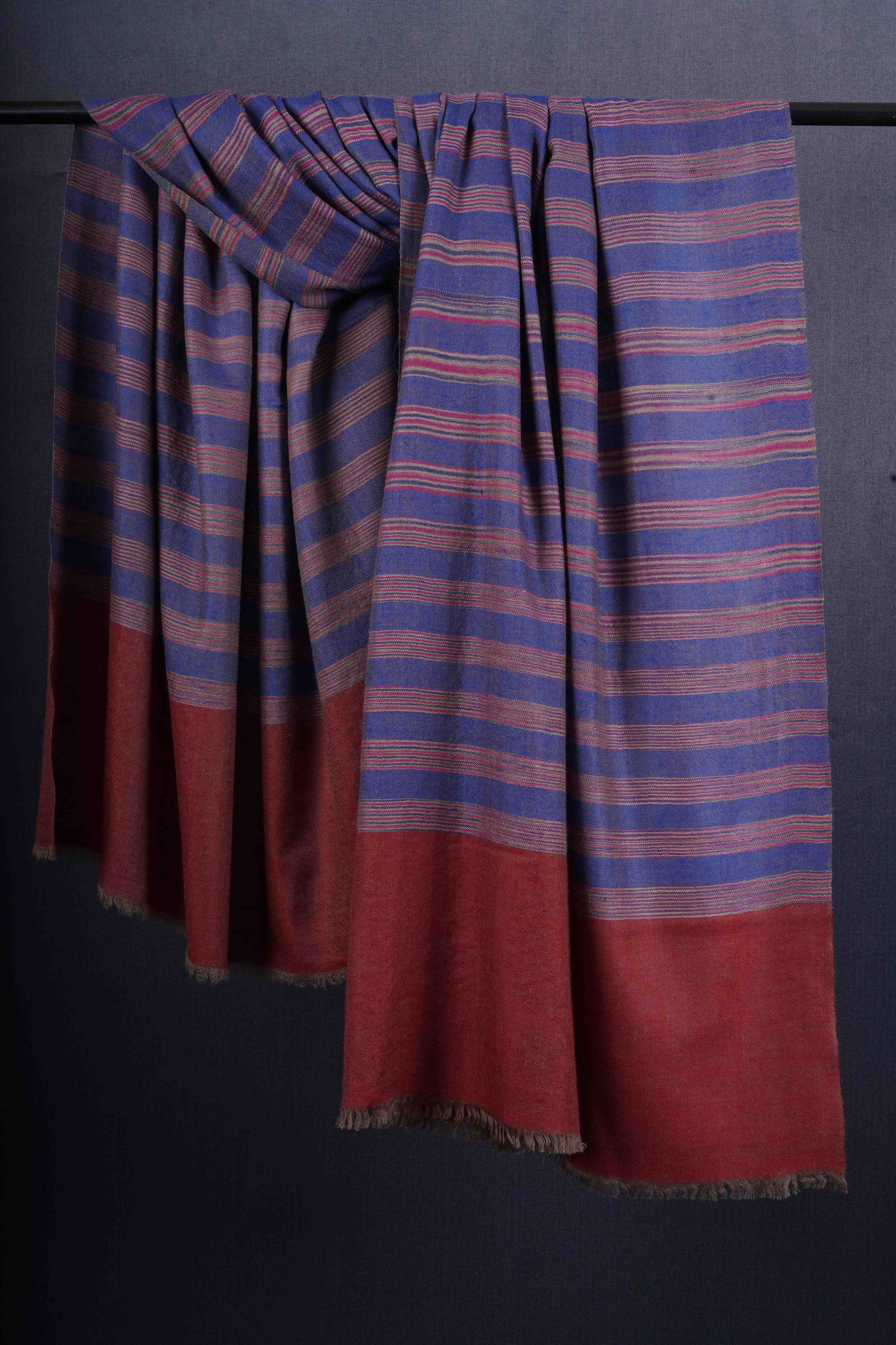 Blue Handwoven Striped Cashmere Pashmina Shawl