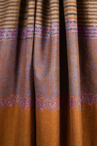 Amber Khadi Patterned Border Embroidery Cashmere Pashmina Shawl