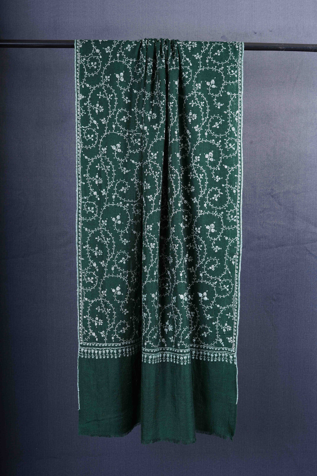 Green Base Jali Embroidery Cashmere Pashmina Shawl