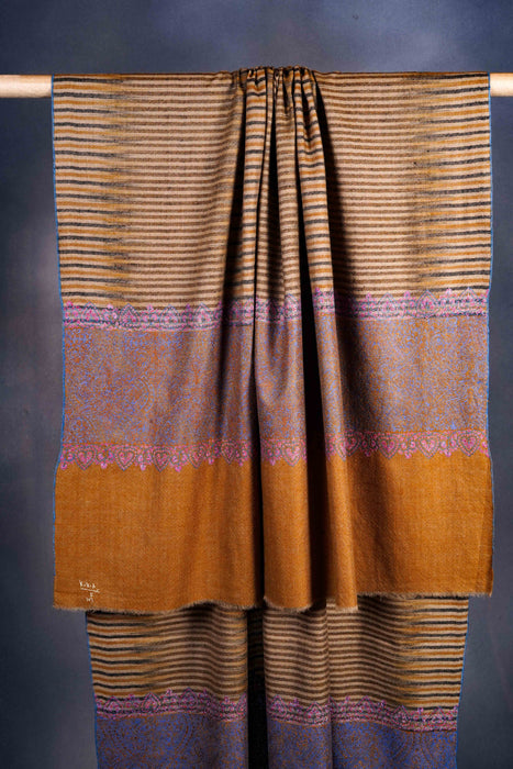 Amber Khadi Patterned Border Embroidery Cashmere Pashmina Shawl