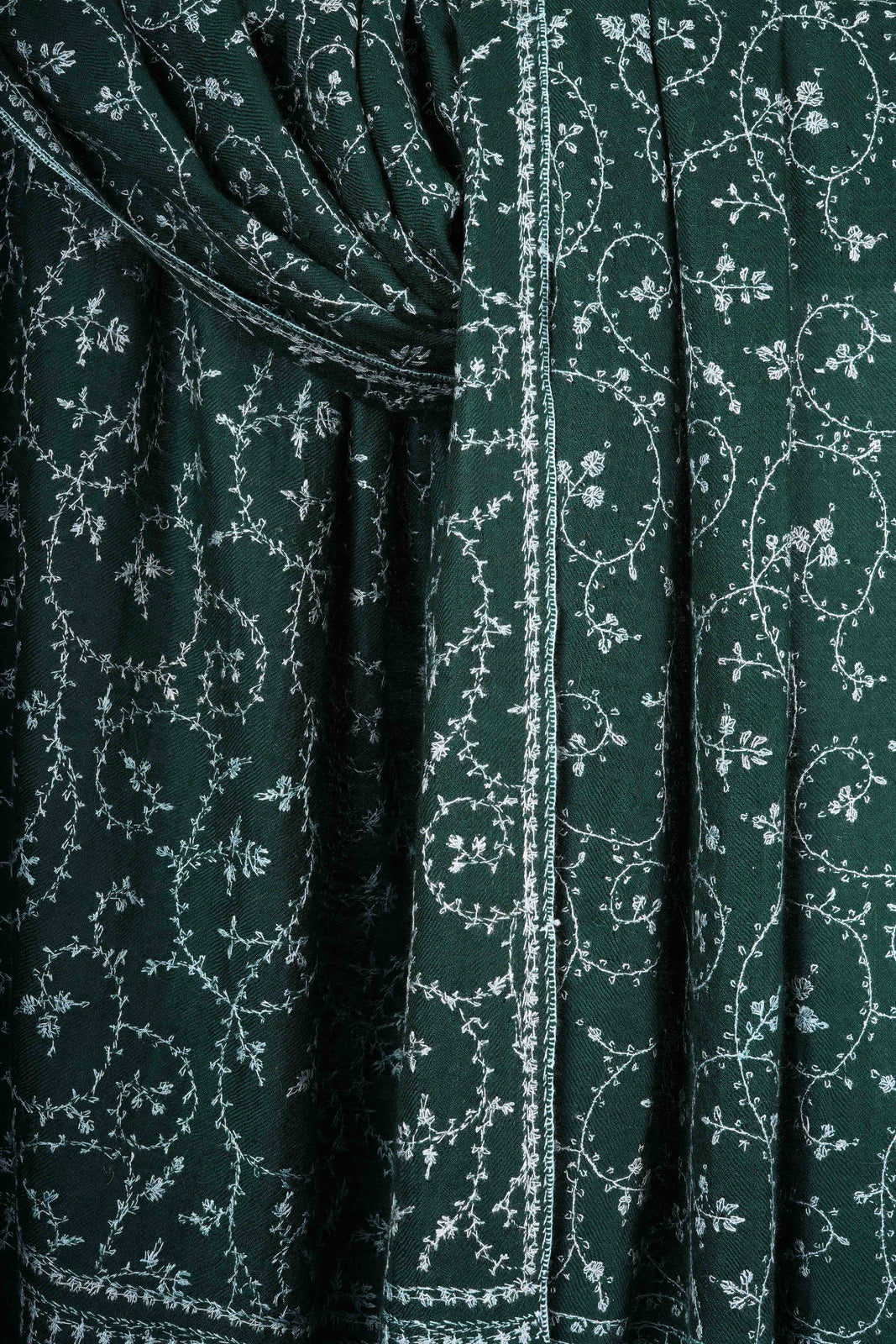 Green Base Jali Embroidery Cashmere Pashmina Shawl