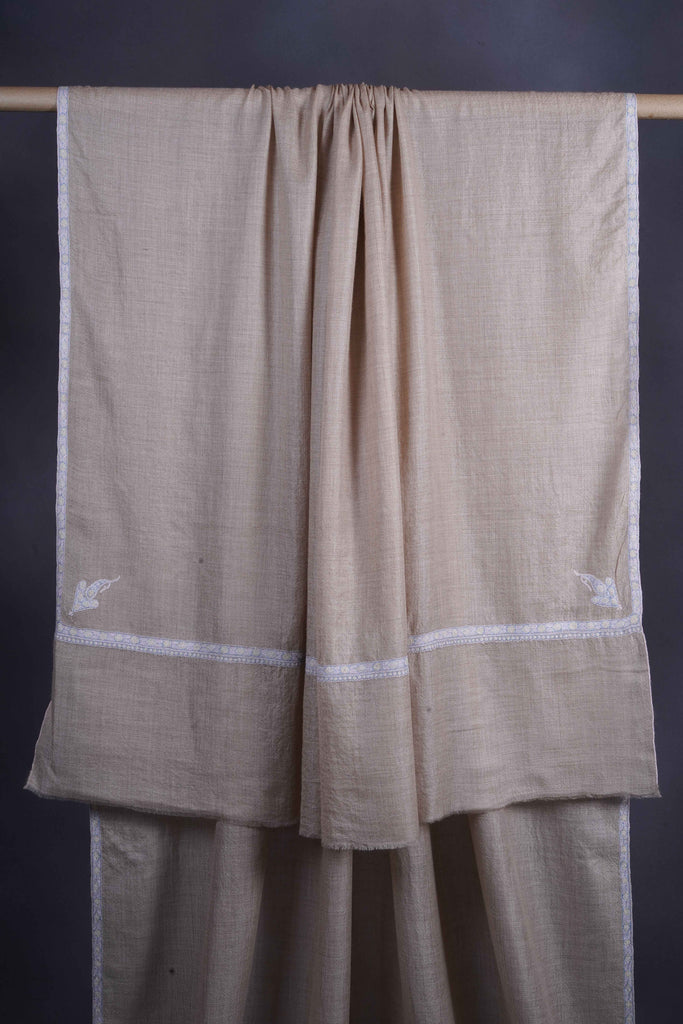 3 Yard Pashmina Border Embroidery Shawl in Light Natural Base