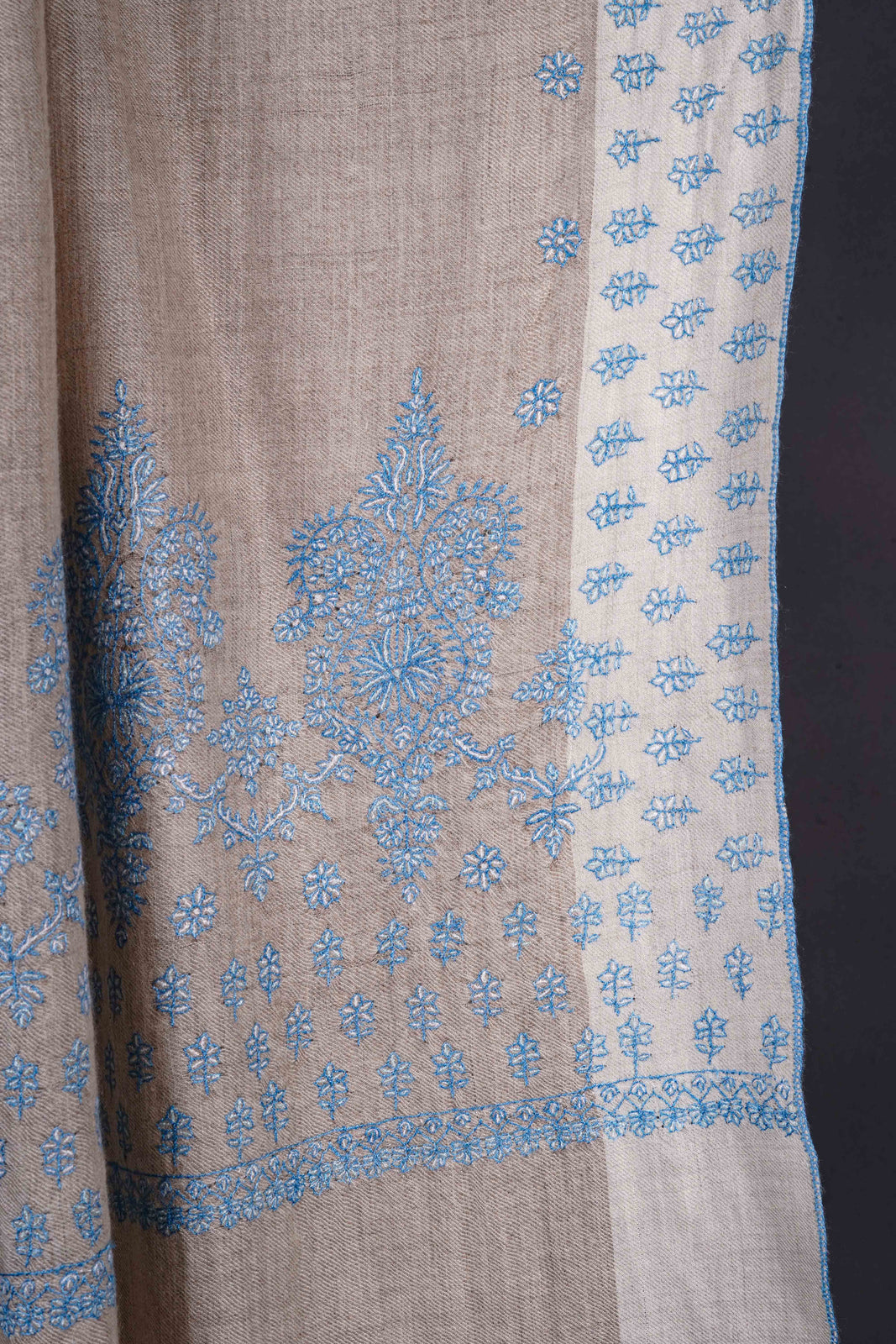 Natural Base Big Border Embroidery Cashmere Pashmina Shawl