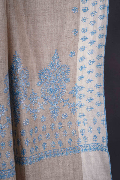 Natural Base Big Border Embroidery Cashmere Pashmina Shawl