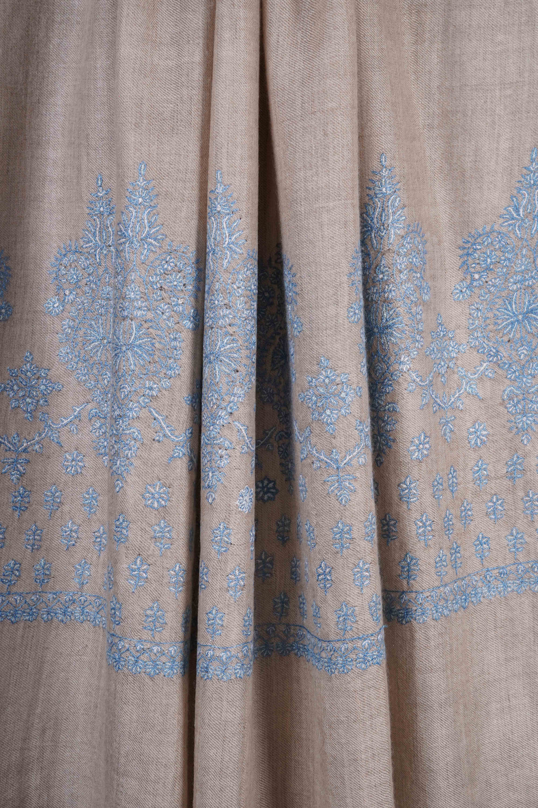 Natural Base Big Border Embroidery Cashmere Pashmina Shawl