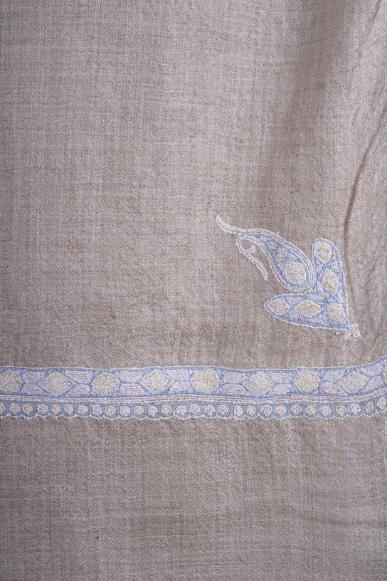 3 Yard Pashmina Border Embroidery Shawl in Light Natural Base