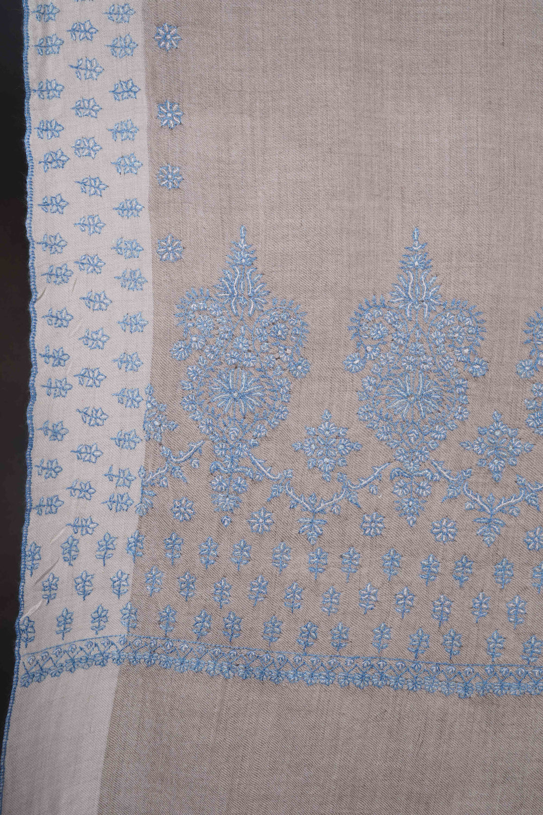 Natural Base Big Border Embroidery Cashmere Pashmina Shawl